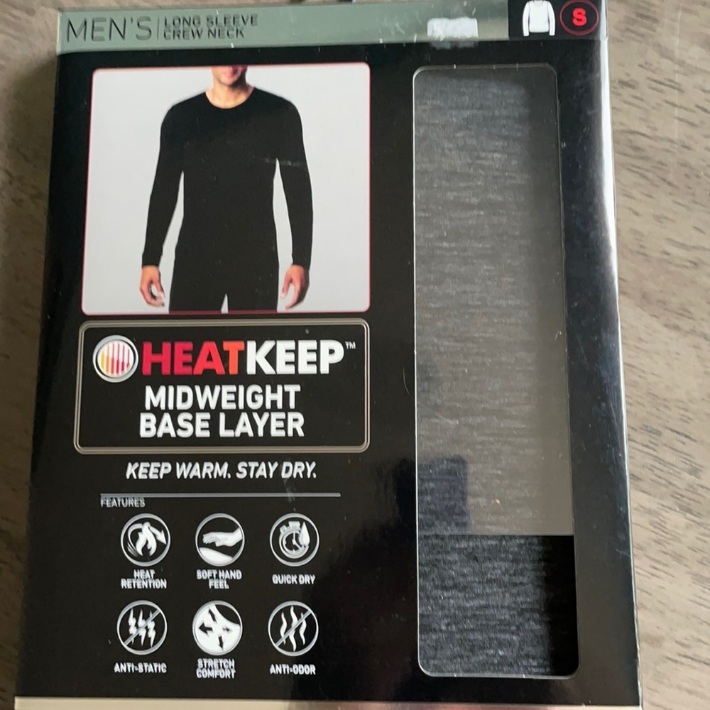 Men's HeatKeep Long Sleeve Crew Base Layer Top - Black
